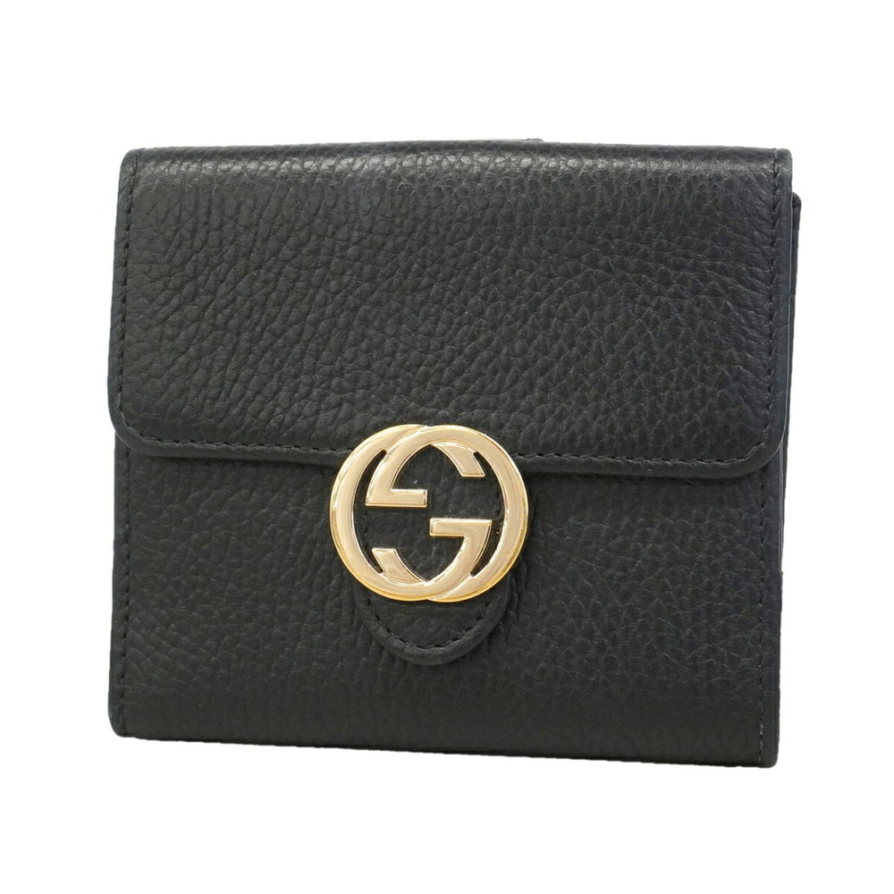 Gucci Interlocking G Wallet 615525 Leather Black Women's
